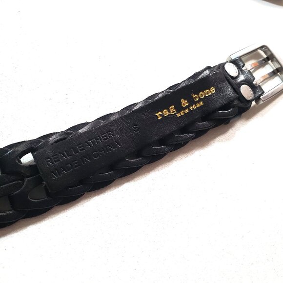 Rag & Bone Mini Woven Leather Belt Small Black - Picture 6 of 9